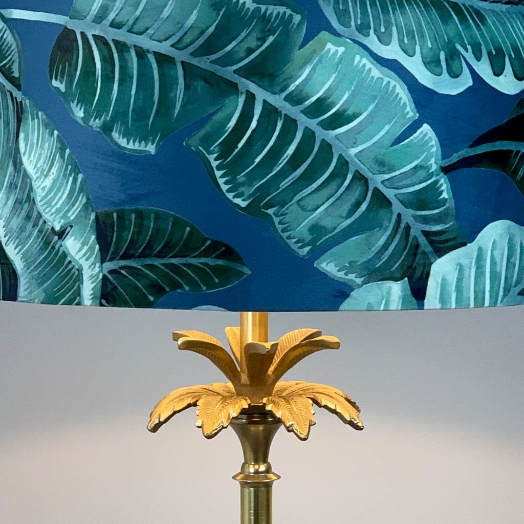Shiny Gold Palm Floor Lamp with Nicobar Ocean Shade