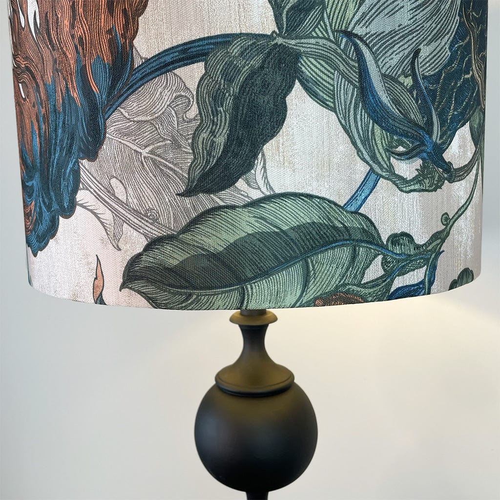 Black Aluminium 2 Ball Tall Foot Table Lamp with Timorous Beasties Epic Botanic Shade