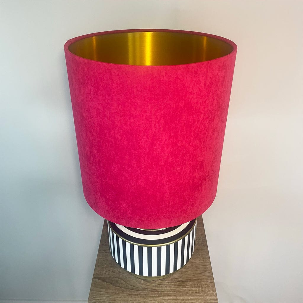 Humbug Black & White Stripe Small Ceramic Table Lamp with Tall Fuchsia Pink Recycled Fabric Shade