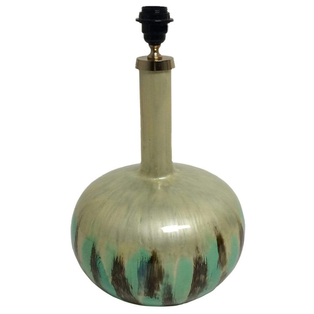 Kiri Enamel Azurite Finish Glass Table Lamp with Vanilla Shallow Drum Shade