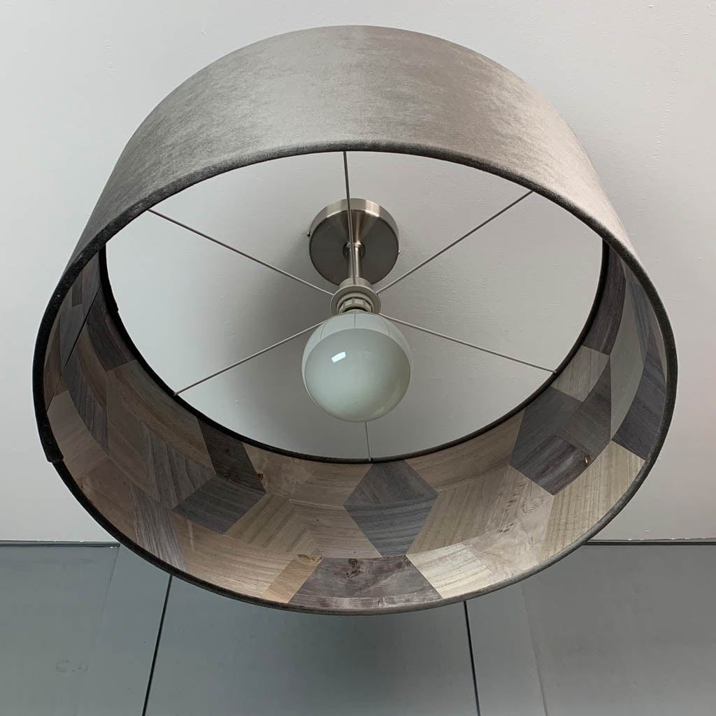 Mercury Grey Velvet & Arte Formation Grey Wallpaper Lined Electrified Shade
