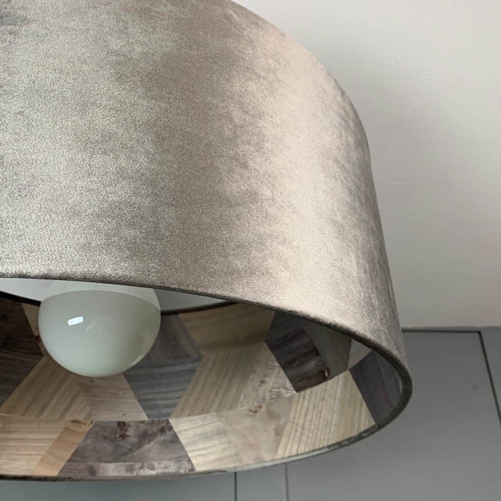 Mercury Grey Velvet & Arte Formation Grey Wallpaper Lined Electrified Shade