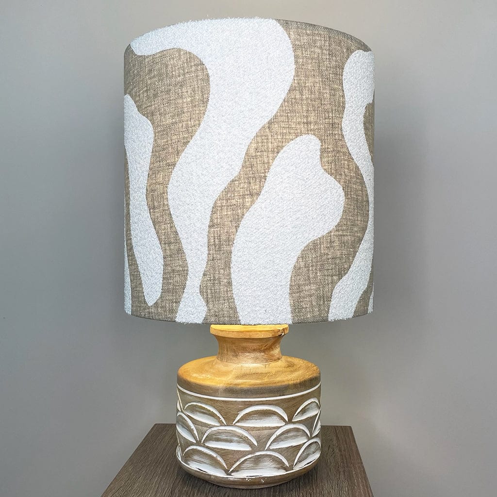 Kingsbury Small White Wash Carved Table Lamp with Sigrid Birch Boucle Shade