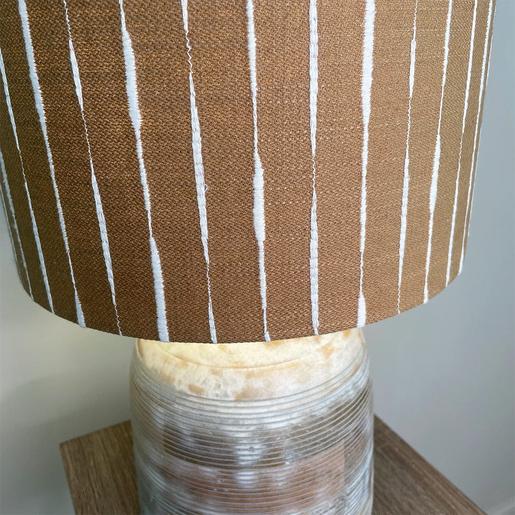 Nelu Warm Grey Wash Engraved Table Lamp with Luis Desert Shade