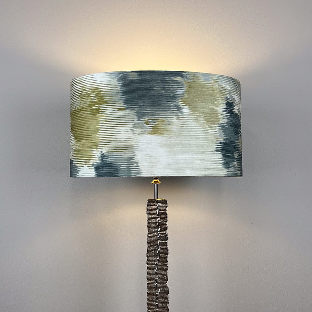 Paperbark Small Table Lamp Luxuriant Silver with Harlequin Exuberance Ochre & Charcoal Shade