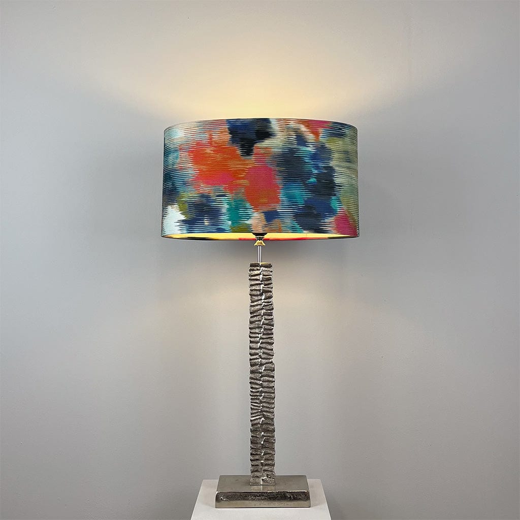 Paperbark Small Table Lamp Luxuriant Silver with Harlequin Exuberance Teal & Fuchsia Shade