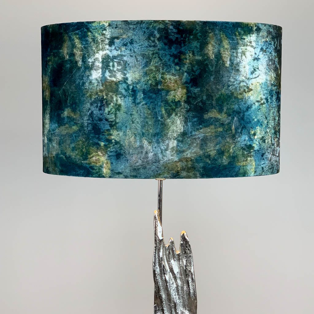 Trident Silver Floor Lamp with Oceanic Night Oval Shade