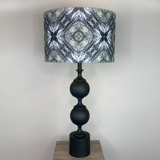 Black Aluminium 2 Ball Tall Foot Table Lamp with Julia Clare's Efflorescence Linen in Green Lampshade