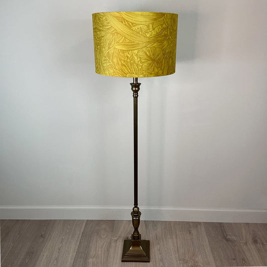 Canterbury Antique Brass Floor Lamp with Timorous Beasties Jungle Tangle Lemon Shade