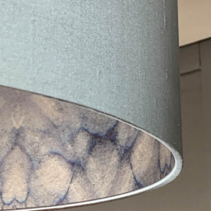 Electrified Blue Grey Lunar Silk Shade with Julia Clare's Underworld Ripples Ink Wallpaper Lining
