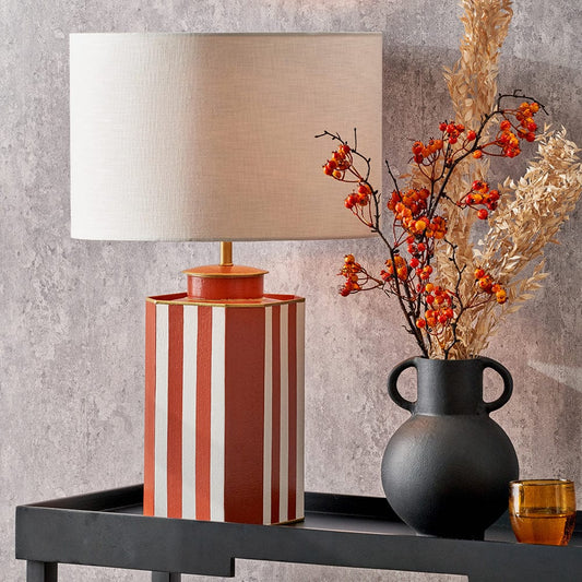 Raya Cinnamon & White Hand Painted Metal Table Lamp Base Only