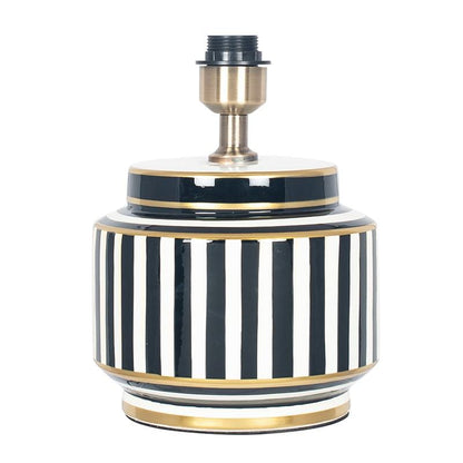 Humbug Black & White Stripe Small Ceramic Table Lamp with Fuchsia Pink Recycled Fabric Drum Shade