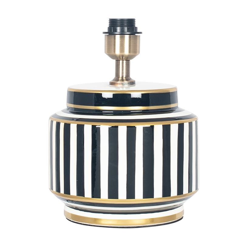 Humbug Black & White Stripe Small Ceramic Table Lamp with Emerald Green Recycled Fabric Drum Shade