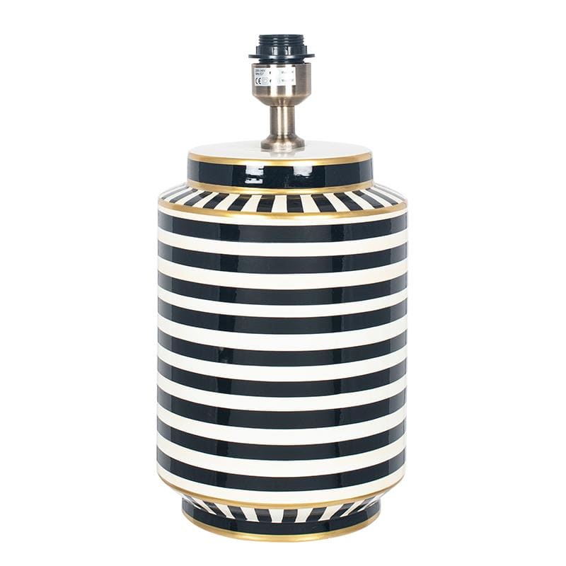 Humbug Black & White Stripe Tall Ceramic Table Lamp with Tall Emerald Green Recycled Fabric Shade