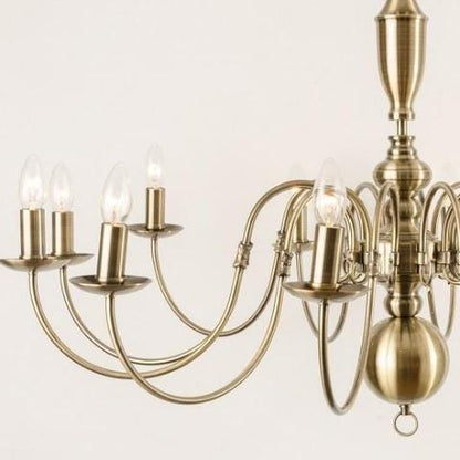 Antwerp 12 Light Antique Brass Flemish Style Chandelier