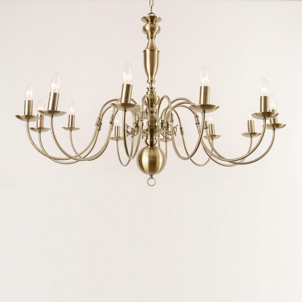 Antwerp 12 Light Antique Brass Flemish Style Chandelier