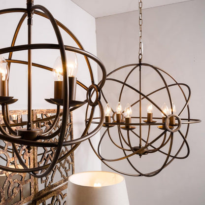 Orion 6 Light Antique Bronze Spherical Chandelier