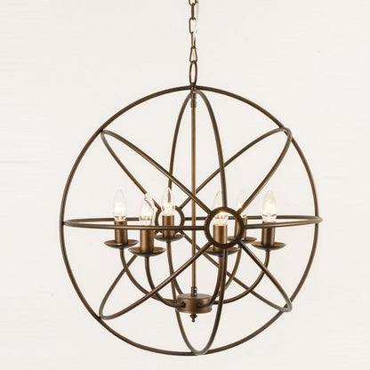 Orion 6 Light Antique Bronze Spherical Chandelier