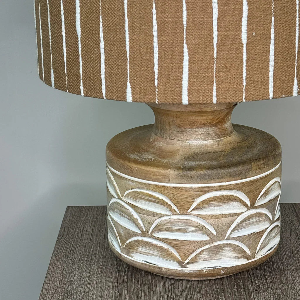 Kingsbury Small White Wash Carved Wood Table Lamp with Luis Desert Lampshade