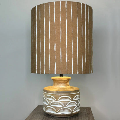 Kingsbury Small White Wash Carved Wood Table Lamp with Luis Desert Lampshade