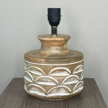 Kingsbury Small White Wash Carved Wood Table Lamp