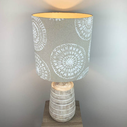 Dambula Grey Wash Stripe Wooden Table Lamp with Mayan Linen Shade