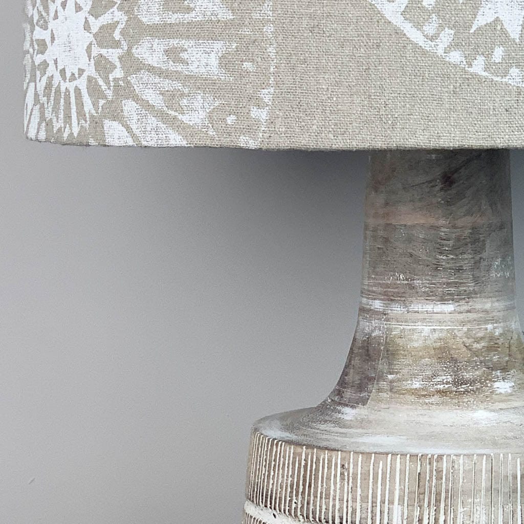 Dambula Grey Wash Stripe Wooden Table Lamp with Mayan Linen Shade