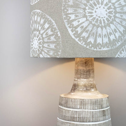 Dambula Grey Wash Stripe Wooden Table Lamp with Mayan Linen Shade