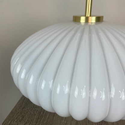 Emilia White Ribbed Glass Table Lamp with Julia Clare Efflorescence Linen in Green