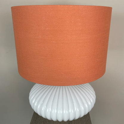 Emilia White Ribbed Glass Table Lamp with Cinnamon Linen Shade