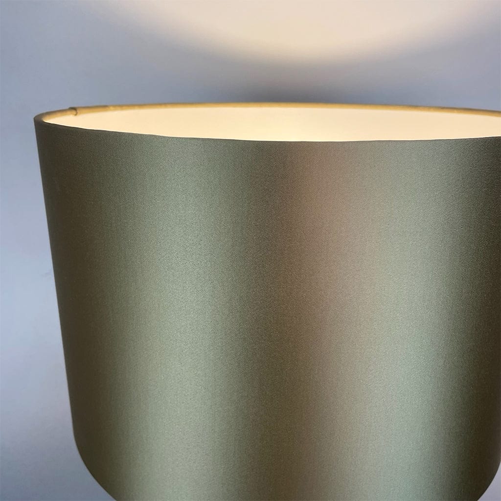 Emilia White Ribbed Glass Table Lamp with Satin Gold Lampshade