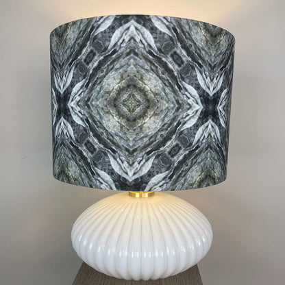 Emilia White Ribbed Glass Table Lamp with Julia Clare Efflorescence Linen in Green