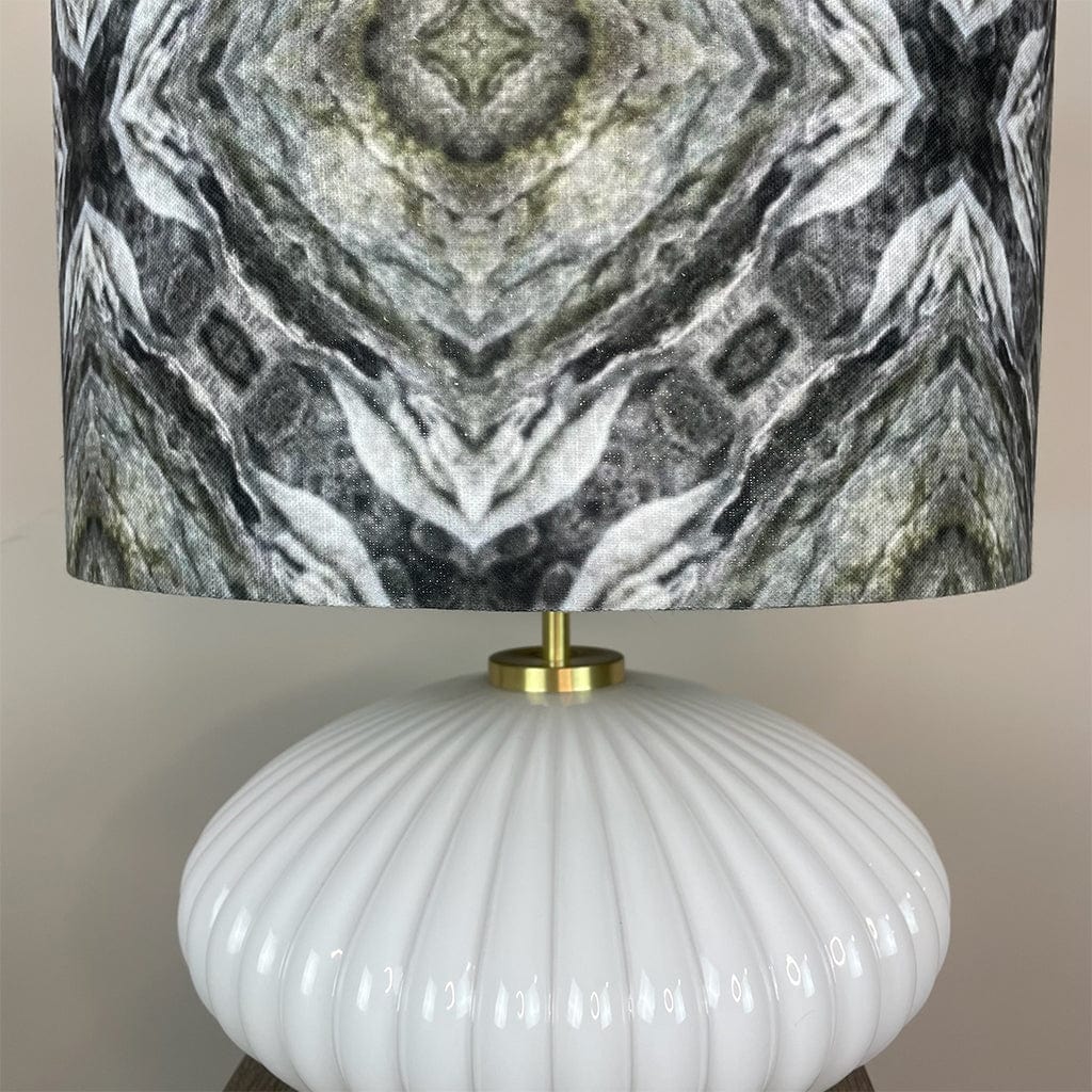 Emilia White Ribbed Glass Table Lamp with Julia Clare Efflorescence Linen in Green