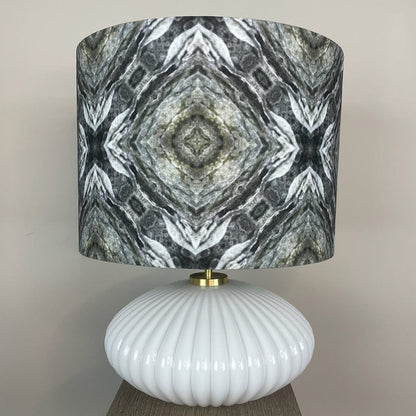 Emilia White Ribbed Glass Table Lamp with Julia Clare Efflorescence Linen in Green