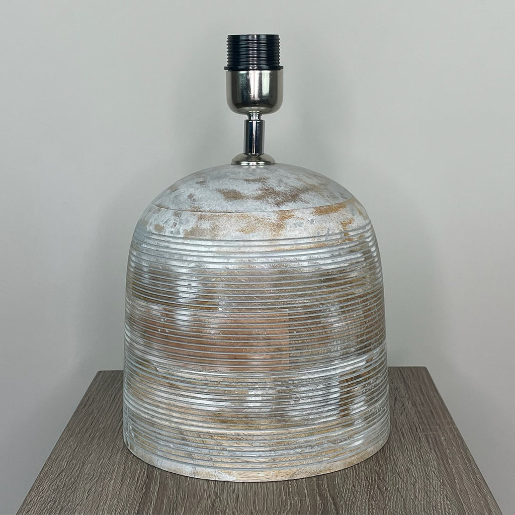 Nelu Warm Grey Wash Engraved Table Lamp with Bodie Ecru Lampshade