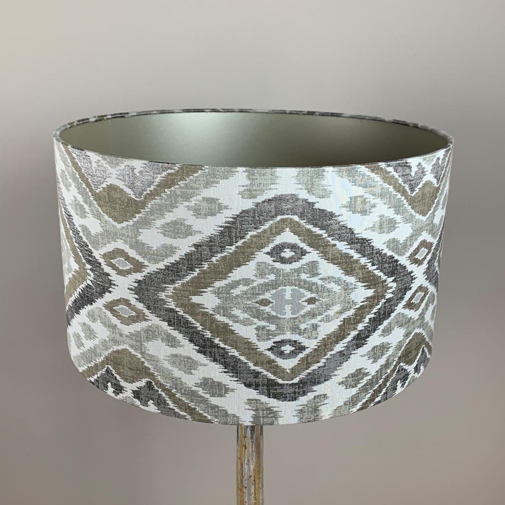 Grey & White Wash Mango Wood Floor Lamp with Linosa Natural Aztec Lampshade