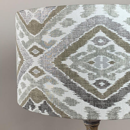 Grey & White Wash Mango Wood Floor Lamp with Linosa Natural Aztec Lampshade