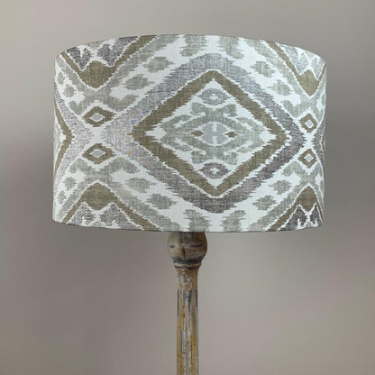 Grey & White Wash Mango Wood Floor Lamp with Linosa Natural Aztec Lampshade