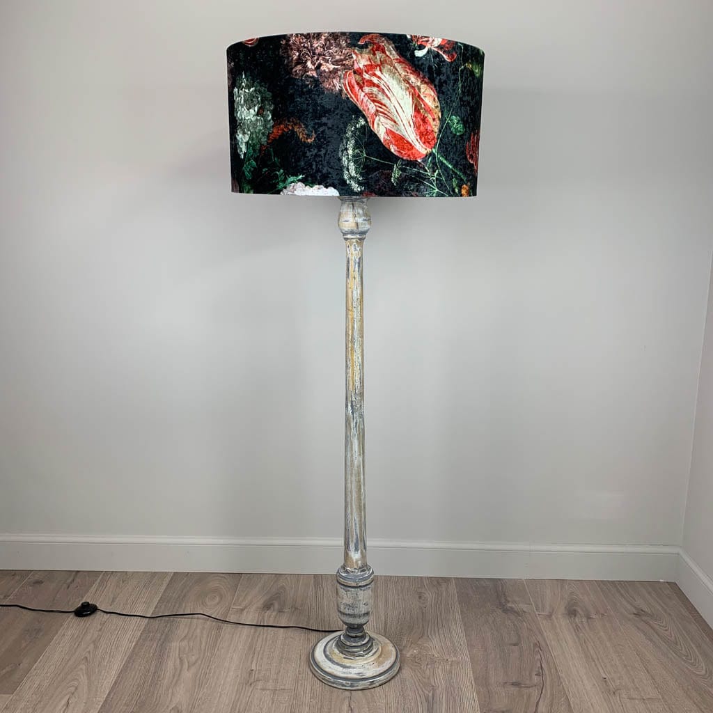 Grey & White Wash Mango Wood Floor Lamp with Jardin De Nuit Shade