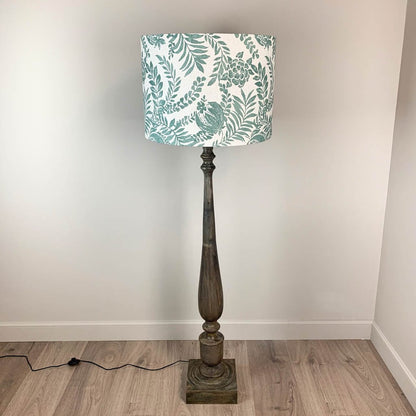 Grey Mango Wood Floor Lamp with Clarendon Seafoam Linen Shade