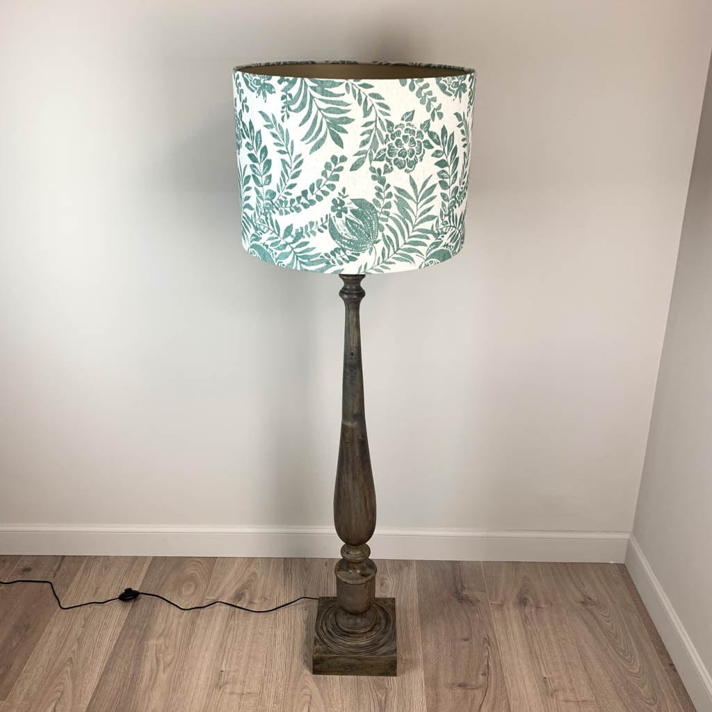 Grey Mango Wood Floor Lamp with Clarendon Seafoam Linen Shade