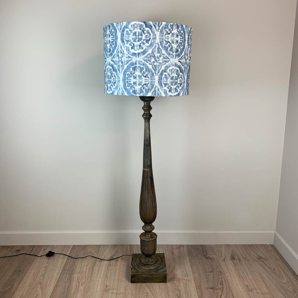 Grey Mango Wood Floor Lamp with Luela Azure Linen Shade