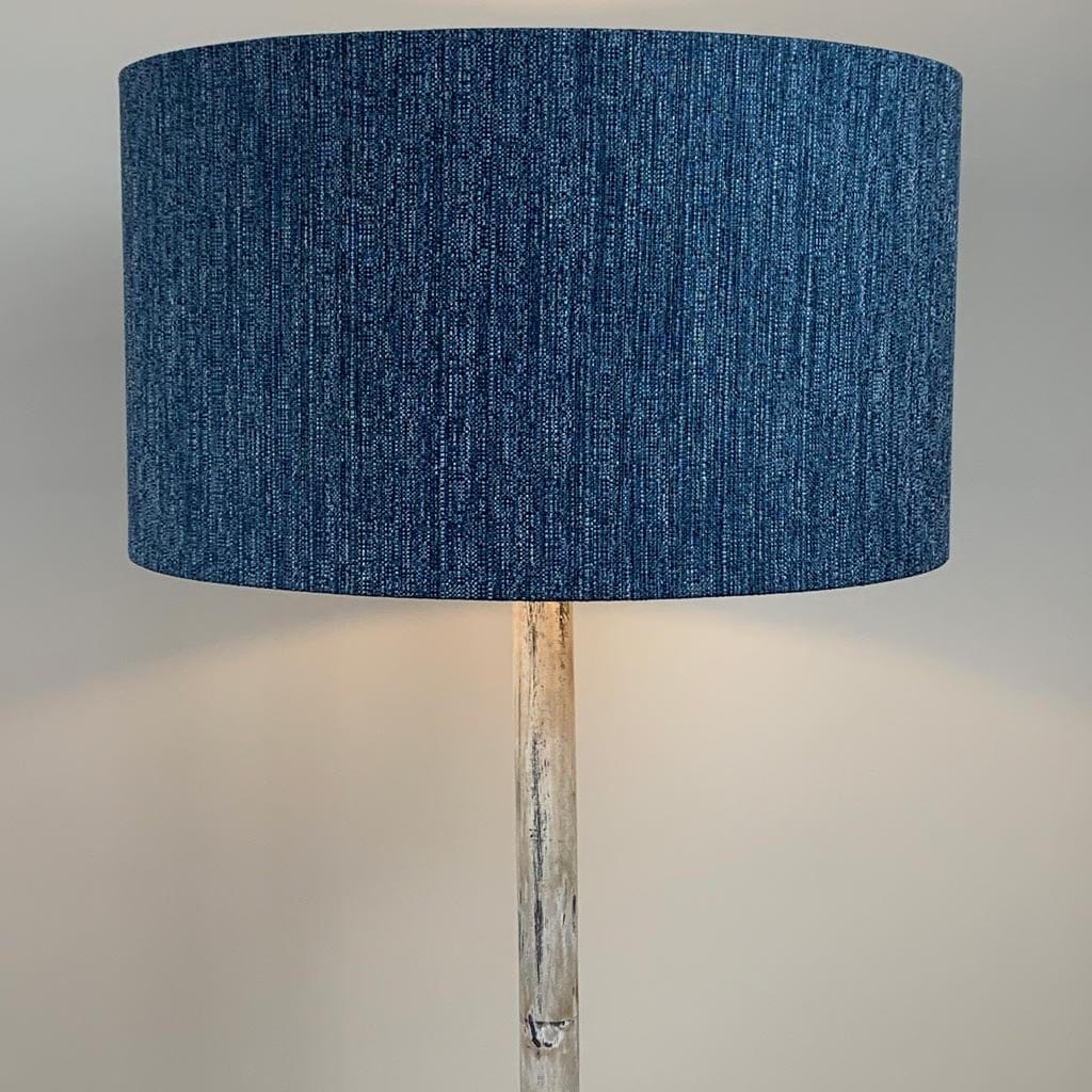 Hemi Vintage Grey Wood Floor Lamp with Logan Blue Denim Lampshade