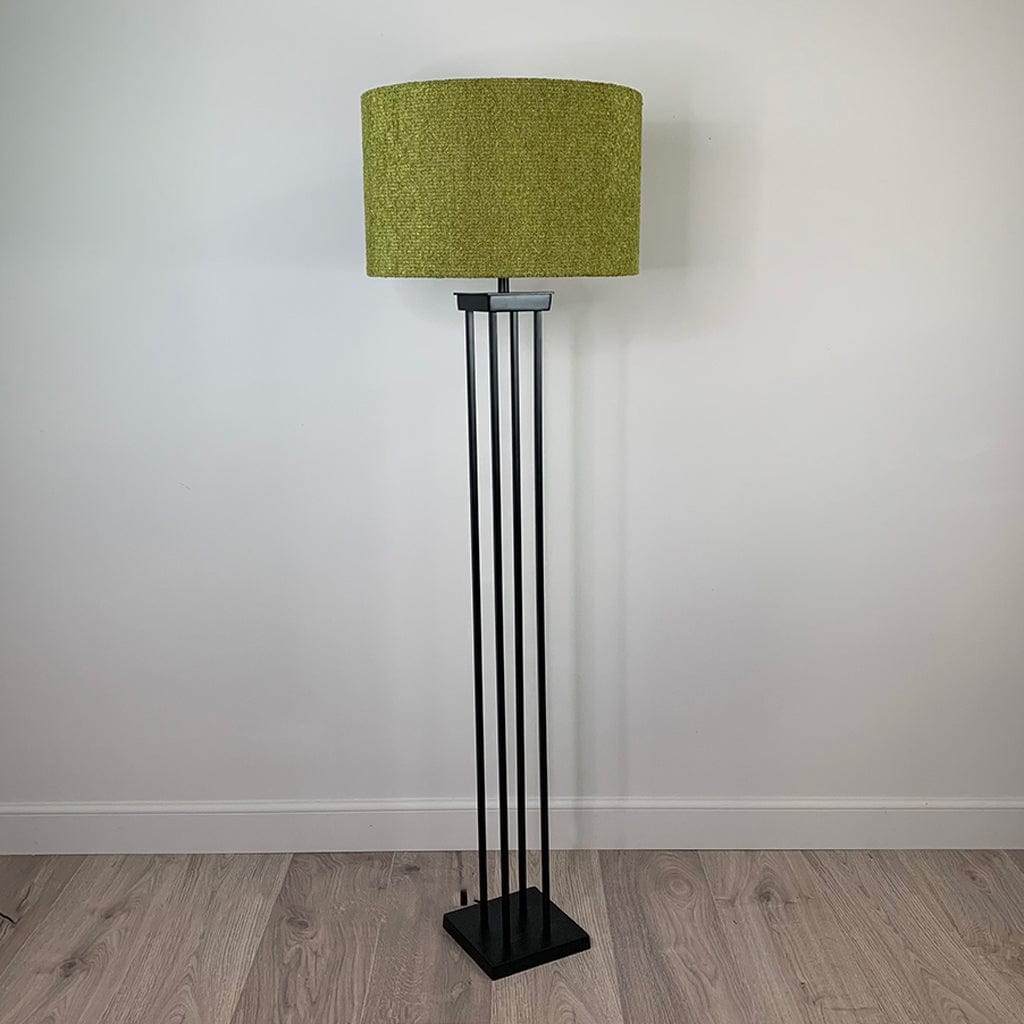 Matt Black Metal Four Post Floor Lamp with Citron Boucle Shade