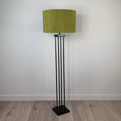 Matt Black Metal Four Post Floor Lamp with Citron Boucle Shade