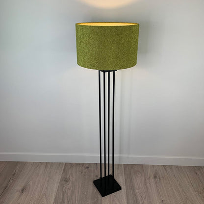 Matt Black Metal Four Post Floor Lamp with Citron Boucle Shade