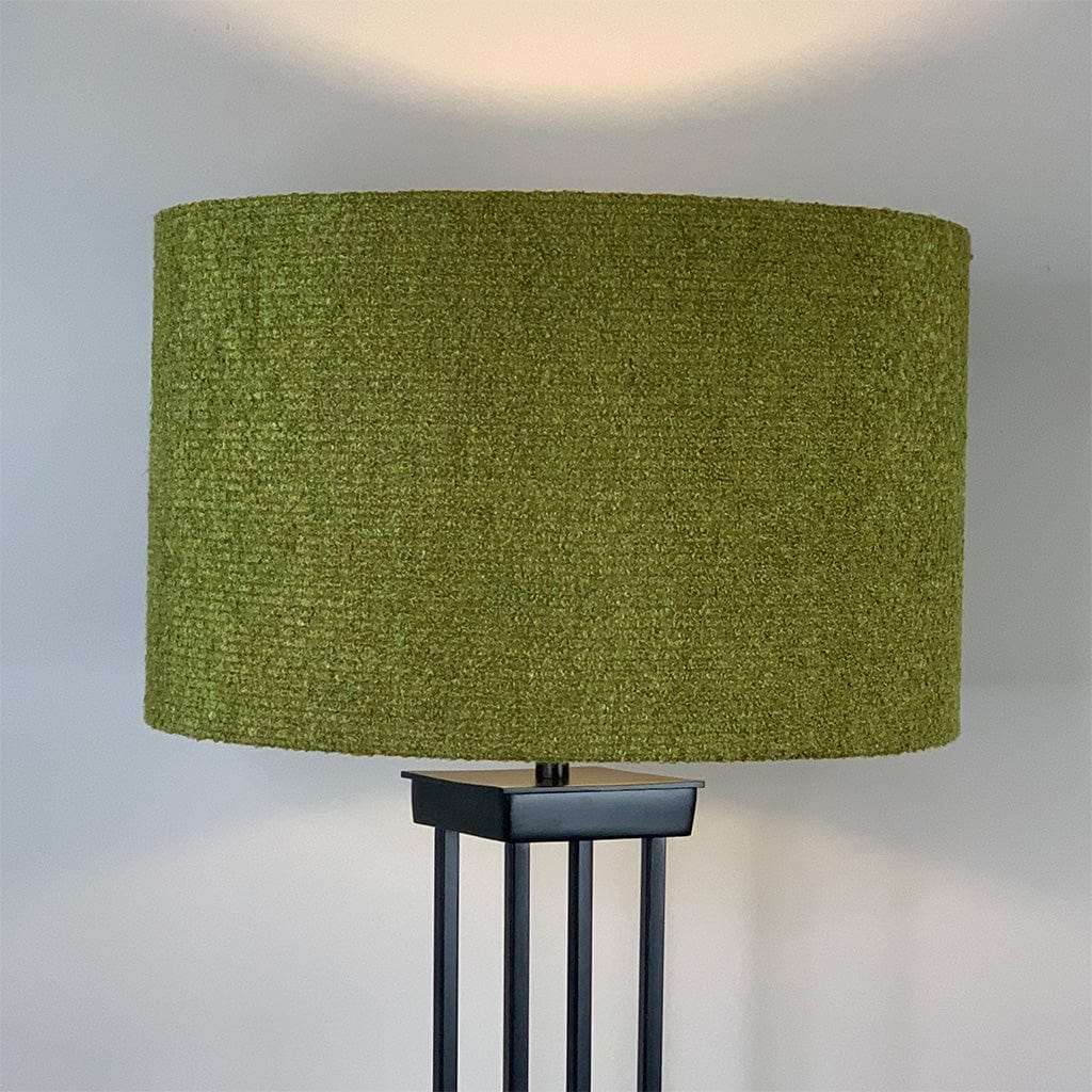 Matt Black Metal Four Post Floor Lamp with Citron Boucle Shade