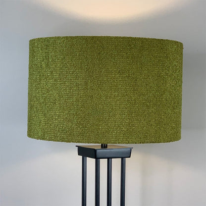 Matt Black Metal Four Post Floor Lamp with Citron Boucle Shade