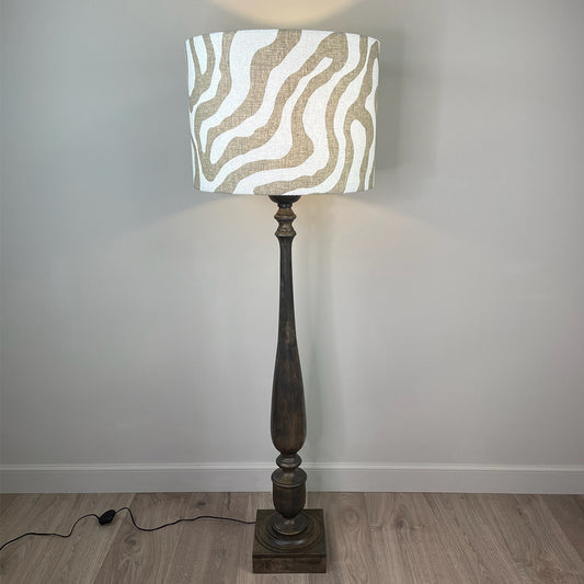 Alia Grey Wash Turned Mango Wood Floor Lamp with Sigrid Birch Lampshade