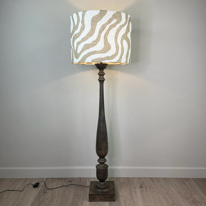 Alia Grey Wash Turned Mango Wood Floor Lamp with Sigrid Birch Lampshade